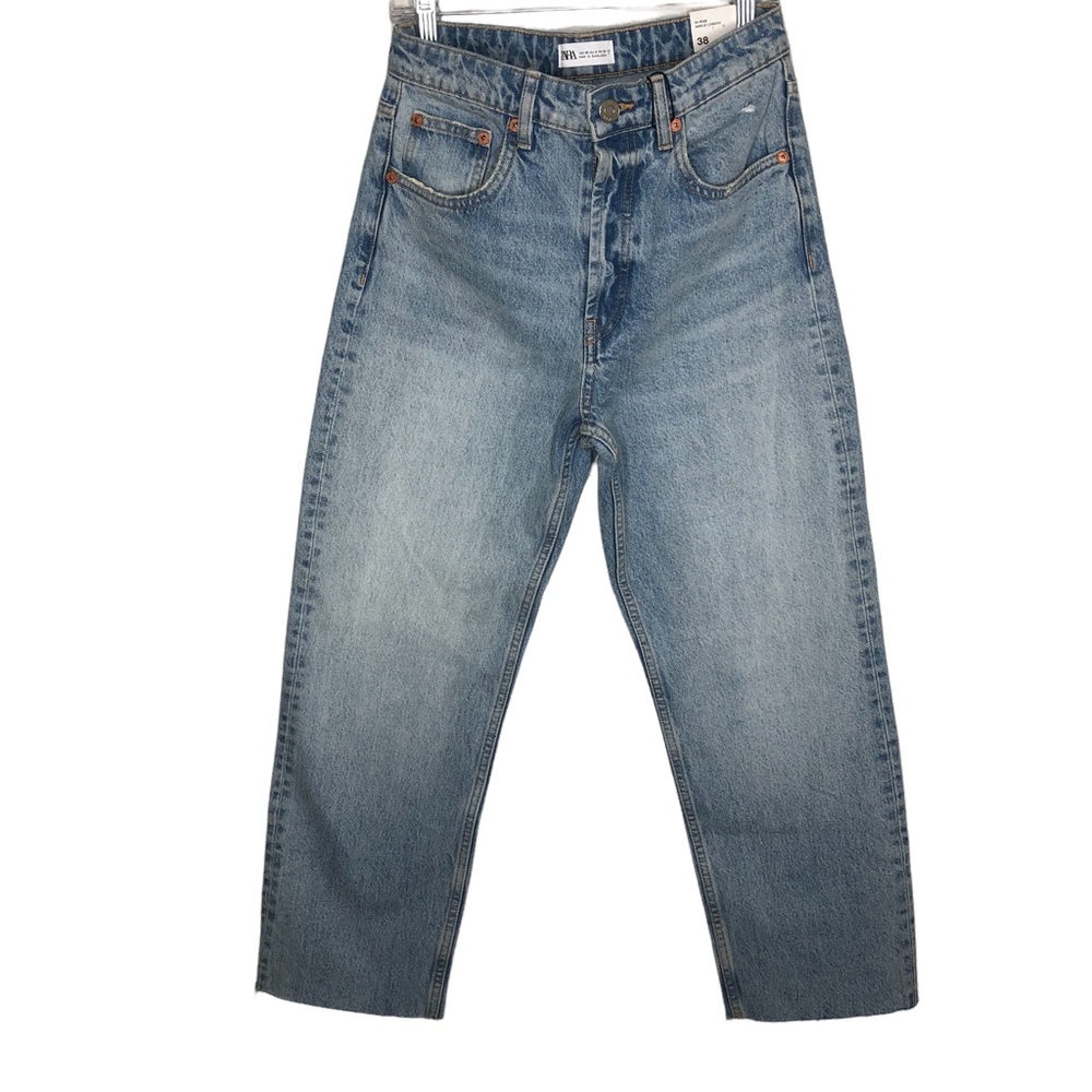 ZARA Straight Fit Denim High Waist Blue Jeans